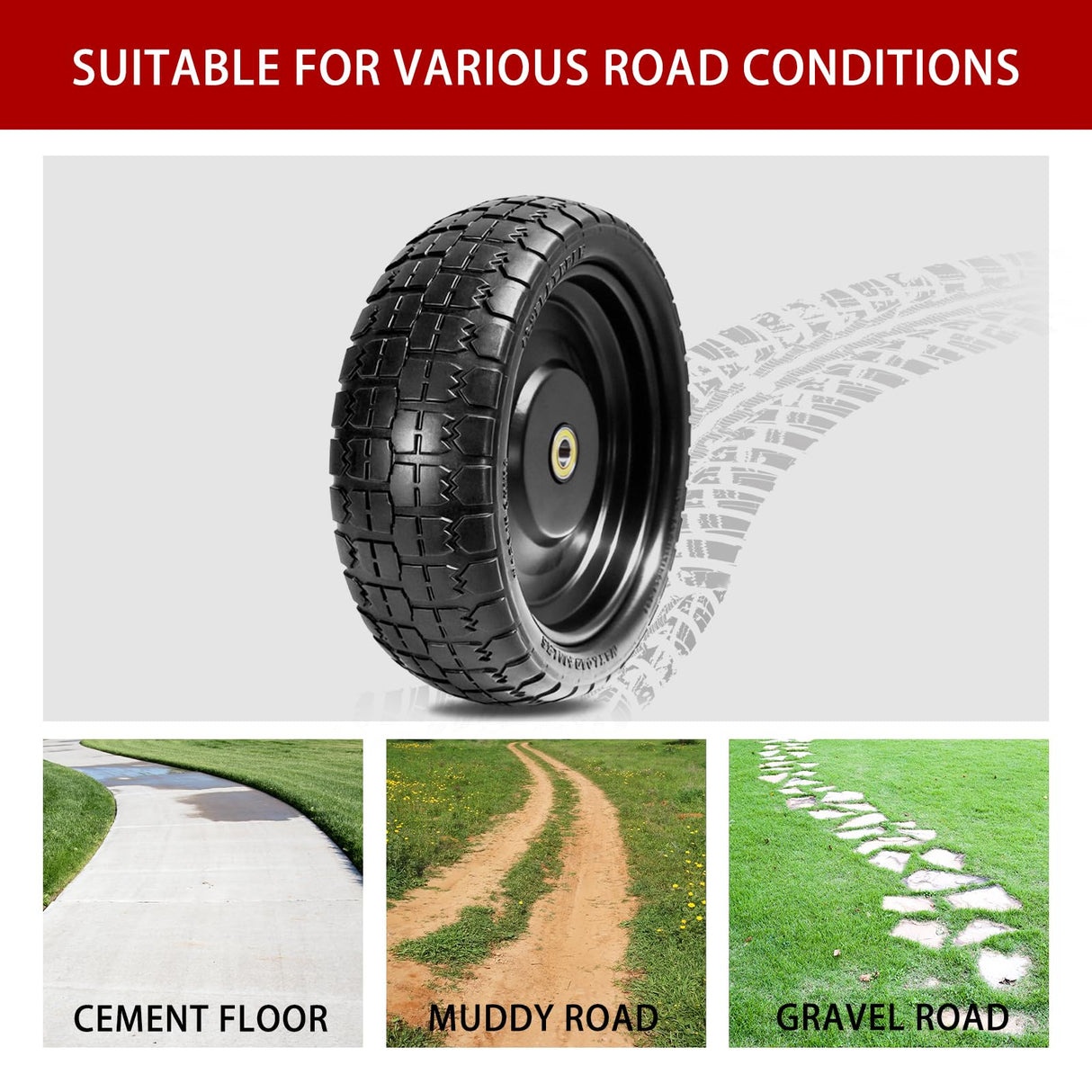 LTNICER 13" Flat Free Tires Compatible with Gorilla Carts,4.00-6 Solid Rubber Wheels with 5/8"Bearings,2.1"Offset Hub for Wagon Tire,Trailer Tire,Wagon Wheel Replacement,13 Trailer Tire Wheel(2-Pack)