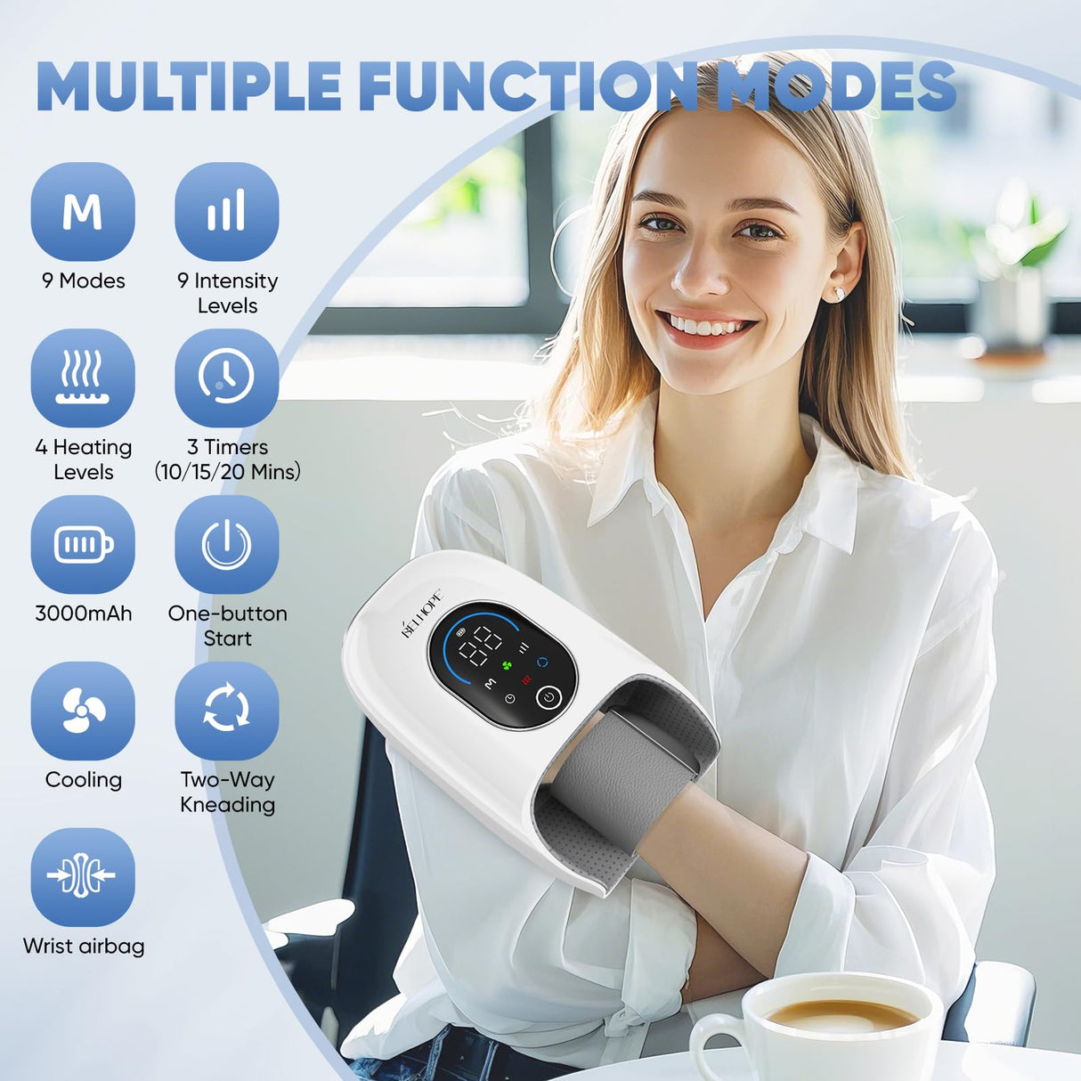 belhope Hand Massage Device with 9 Modes and 4 Heating Options for Hot and Cold Therapy Hand and Wrist Massager for Arthritis and Carpal Tunnel Relief Ideal Home Gift FSA HSA Eligible