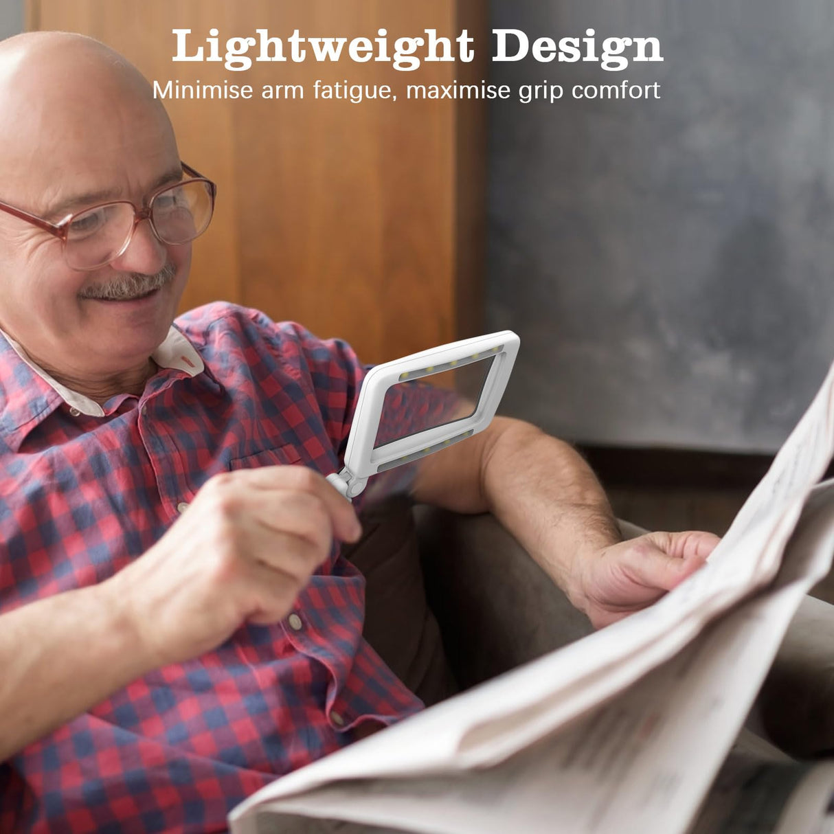 MoKo Magnifying Glass for Reading, Rechargeable 4X Full Page Book Magnifier, Magnifying Glass with Light 3 Modes, Folding Handheld Reading Magnifiers for Seniors Elderly Low Visions,Black