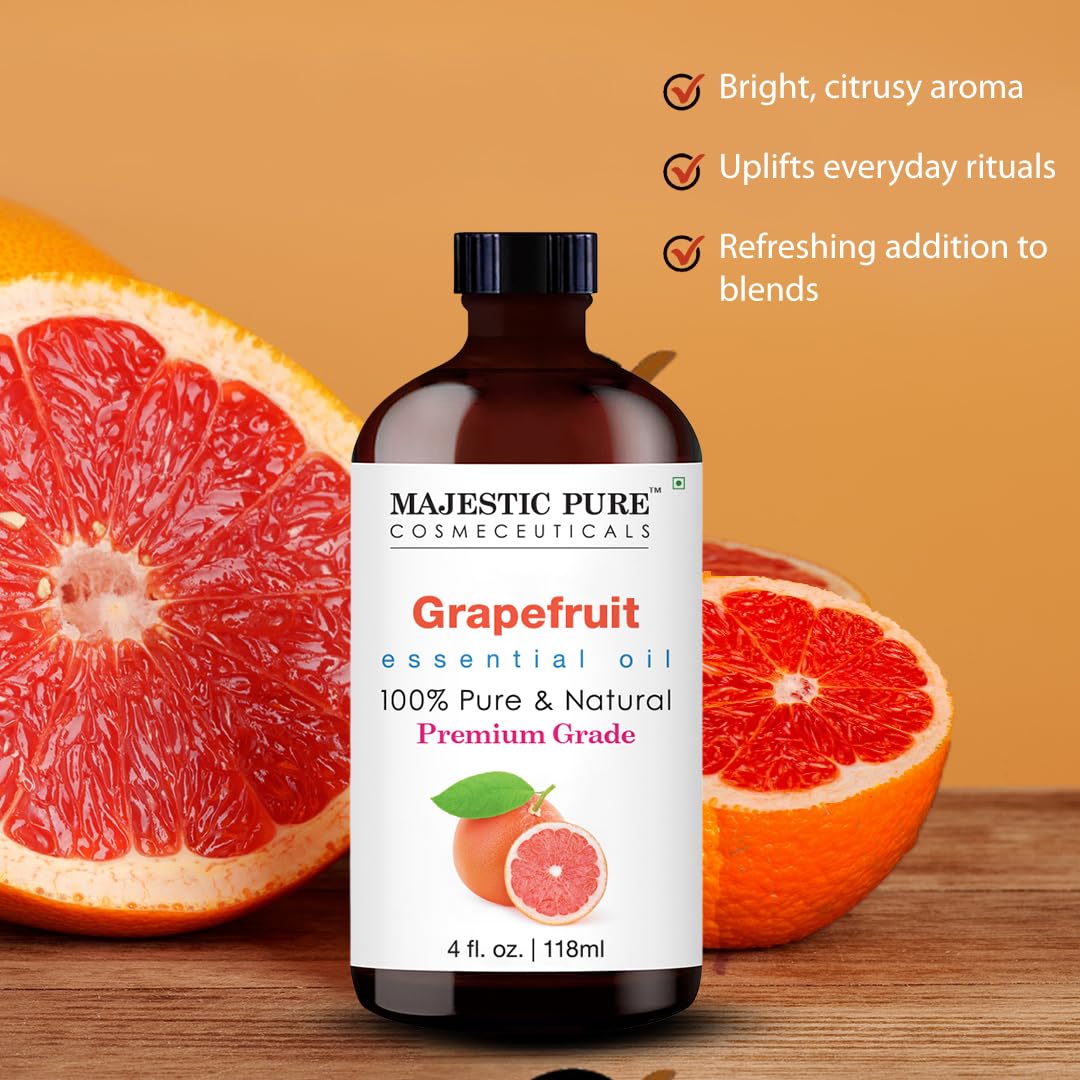 MAJESTIC PURE Grapefruit Essential Oil | 100% Pure and Natural Grapefruit Oil | Premium Grade Essential Oils for Hair Care, Home Diffusers, Skin, Aromatherapy, Massage and Humidifiers | 4 Fl Oz