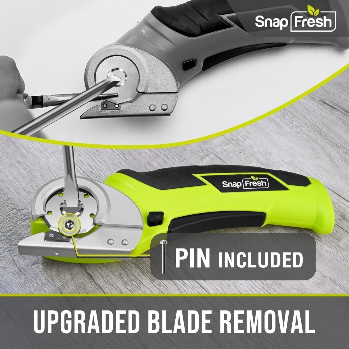 SnapFresh Cordless Electric Scissors, 4V Electric Mini Box Cutter, Carpet & Cardboard Cutter Tool with a Replacement Blade/Charger, Rotary Cutter for Cardboard Packages Leather Plastic (Green)