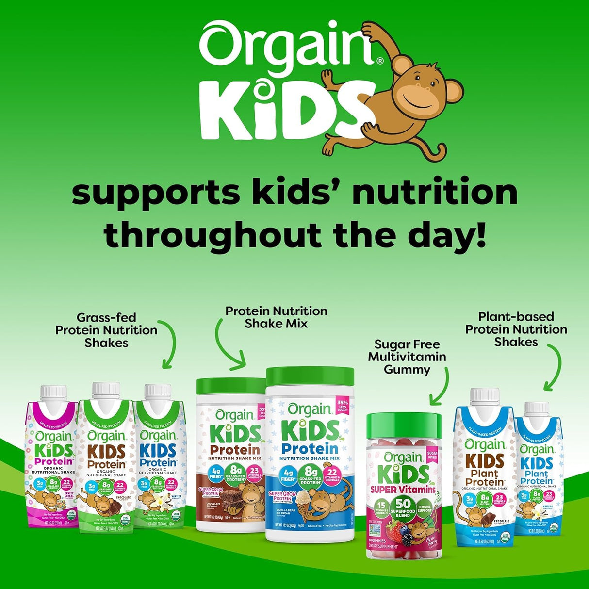 Orgain Organic Kids Nutritional Protein Shake, Fruity Cereal - Kids Snacks with 8g Dairy Protein, 22 Vitamins & Minerals, Fruits & Vegetables, Gluten Free, Soy Free, Non-GMO, 8.25 Fl Oz (Pack of 12)