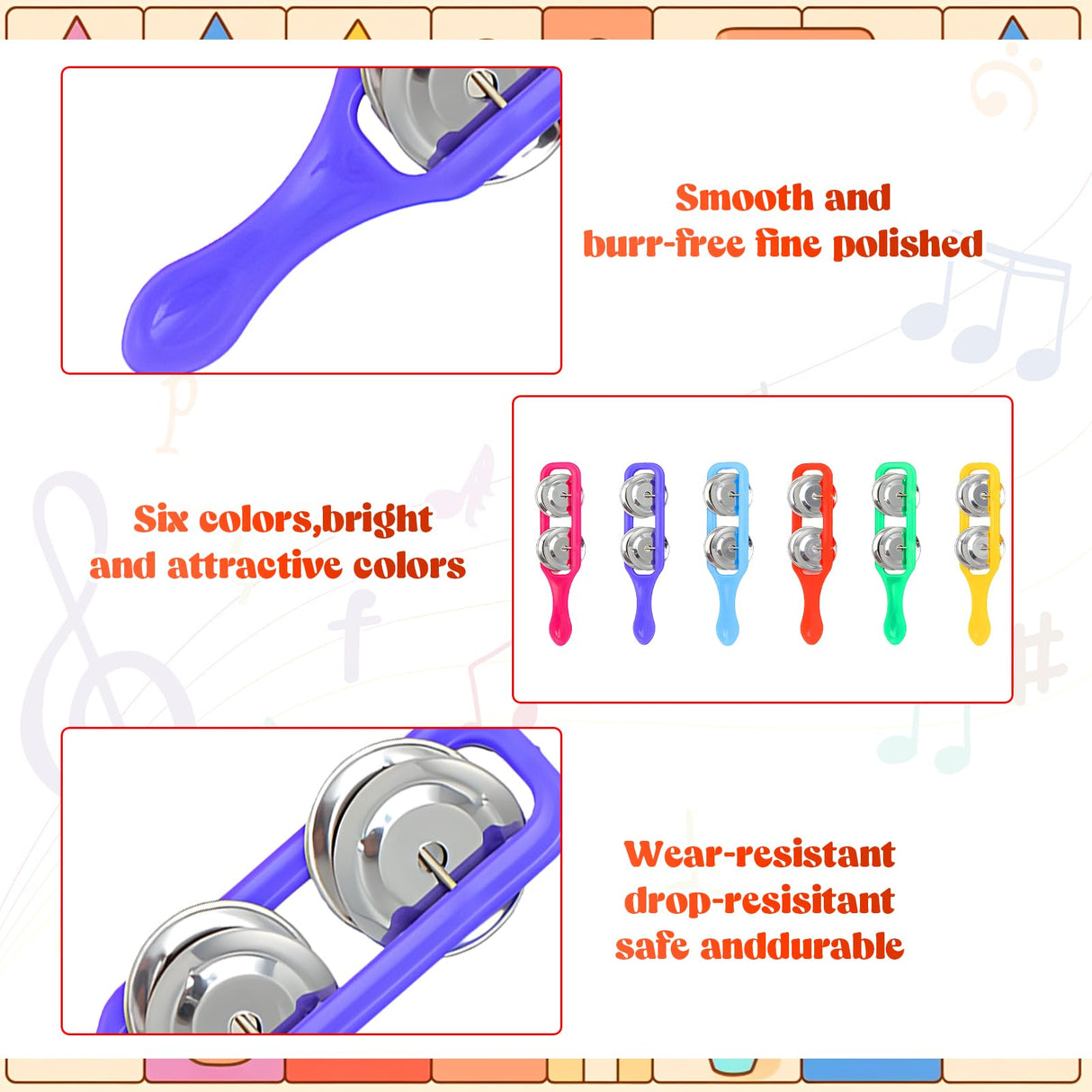 Lukmaa 72 Pcs Christmas Tambourines Bulk, 36 Plastic Hand Bells 36 Cymbals Musical Toy Instruments for Church Sunday School, Education Activities, Christian Charity Donation(Round)