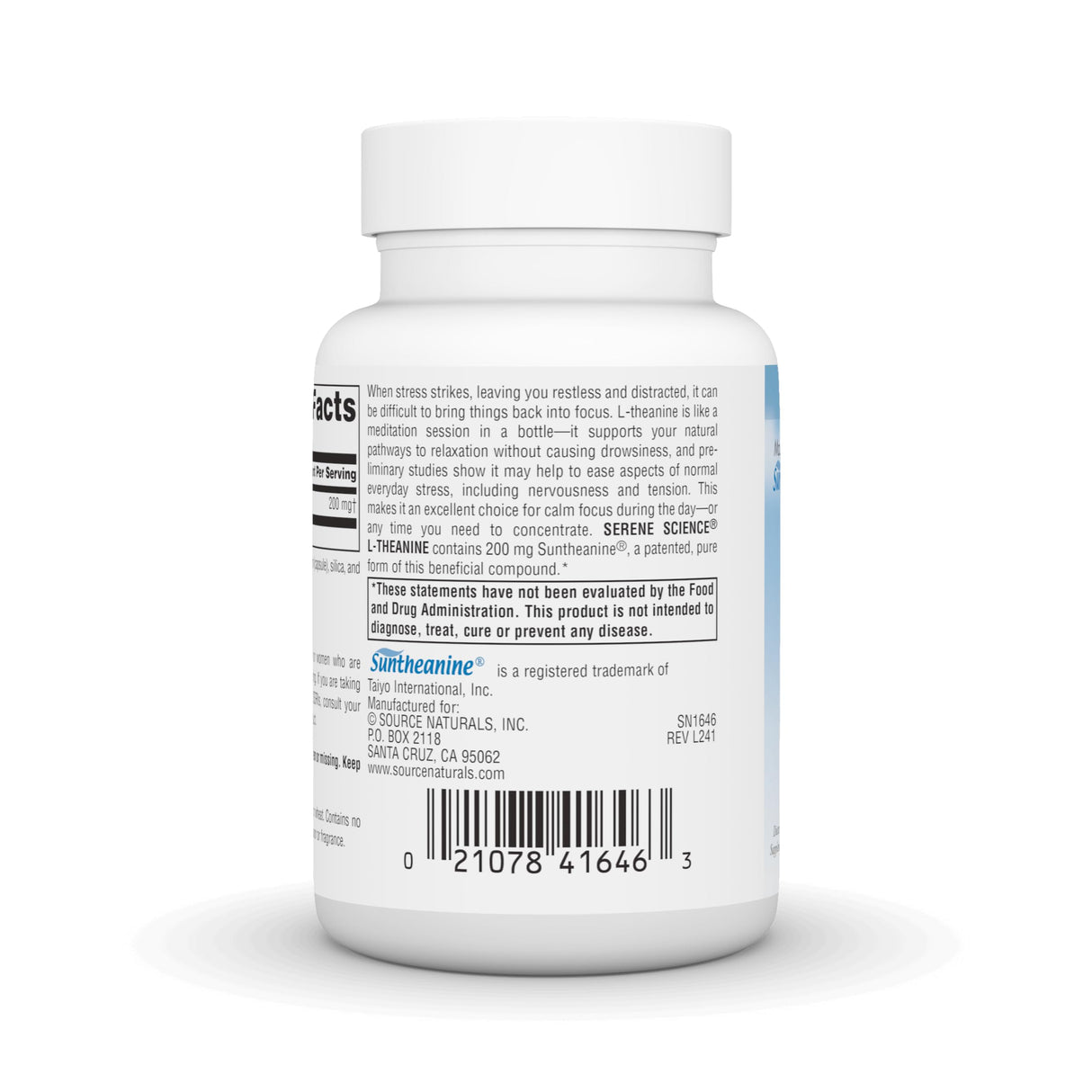 Source Naturals Serene Science L-Theanine, Made with Suntheanine, for Focused Relaxation, 200 mg - 60 Capsules