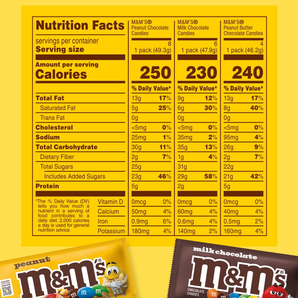 M&M'S Milk Chocolate Candy, Bulk Candy Variety Pack, Full Size, Pack of 18