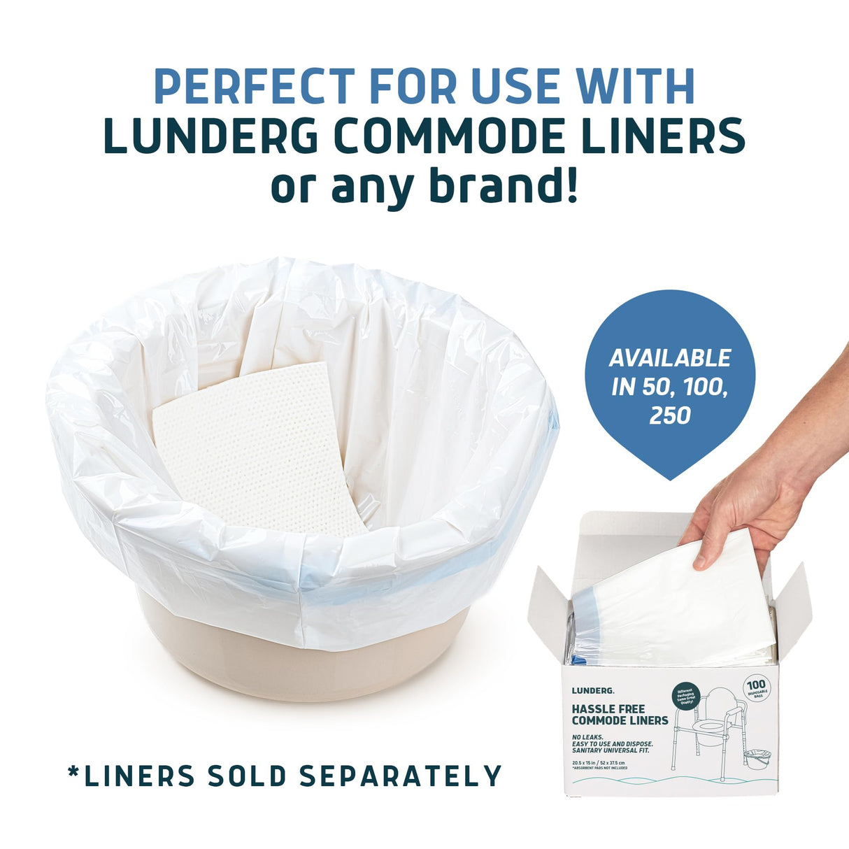 Lunderg Super Absorbent Commode Pads - Medical Grade Value Pack 250 Count - for Disposable Bedside Commode Liners, Adult Chairs, Portable Buckets & Camping Toilet Bags - Unscented