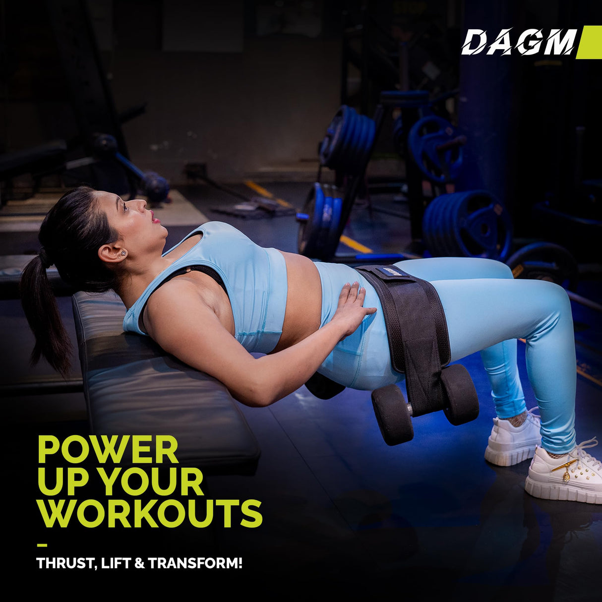 DAGM Hip Thrust Belt for Dumbbells heavy, Secure Glute Trainer with Non-Slip Extra Padding That Protects Your Hips - Ideal for Gym & Home Workouts - Use with Heavy Duty Kettlebells, Dumbbells, & Plates Hold up to 500 lbs