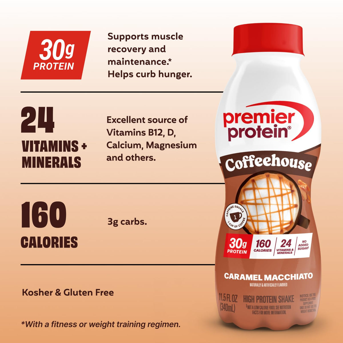 Premier Protein COFFEEHOUSE 30g Protein Shake, Caramel Macchiato, 12 Pack