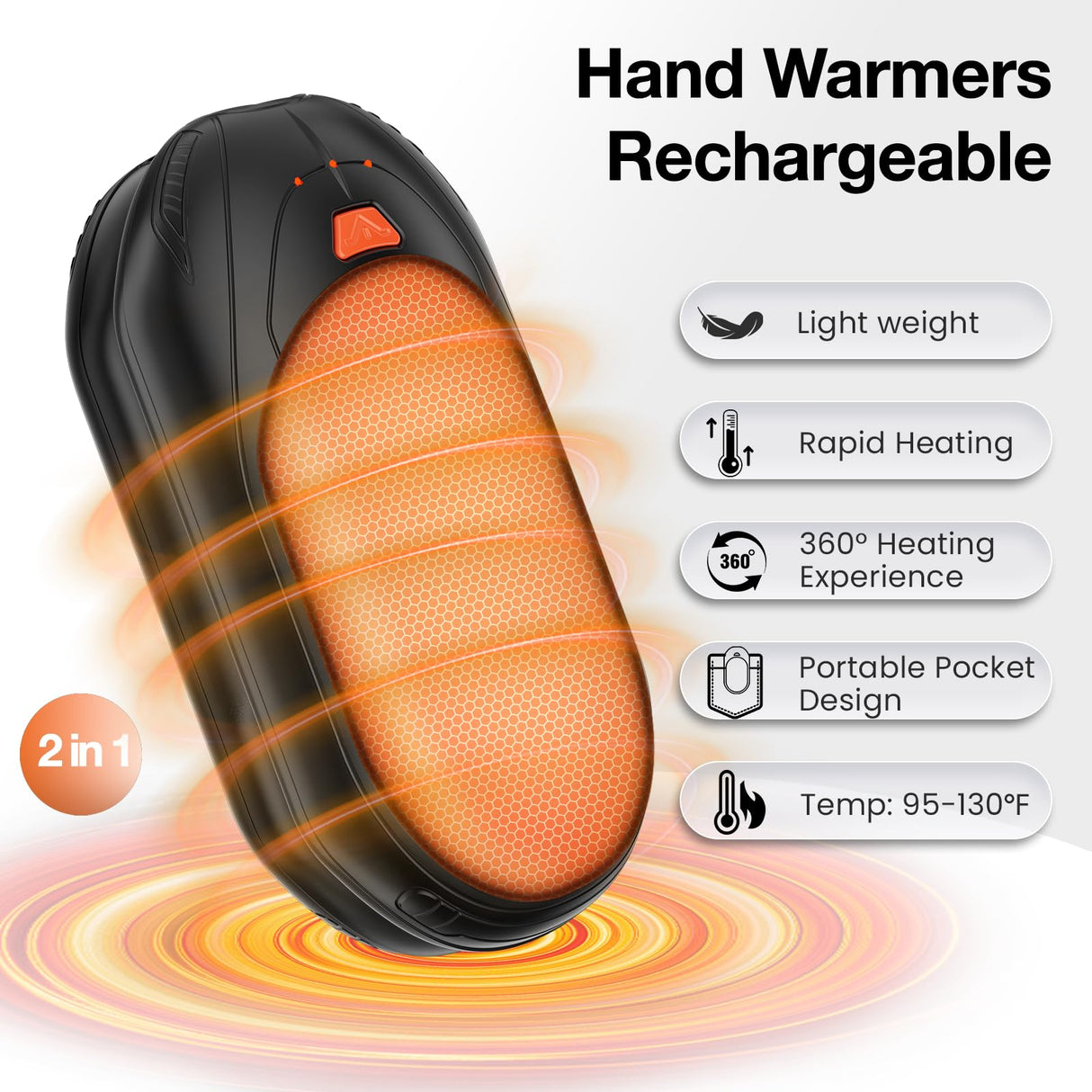 AI Hand Warmers Rechargeable 2 Pack, AI Smart Chips Electric Hand Warmers, 20Hrs Long Safe Heat, Portable Pocket Heater, Gifts for Christmas, Outdoor, Golf, Hunting, Camping Accessories -Black