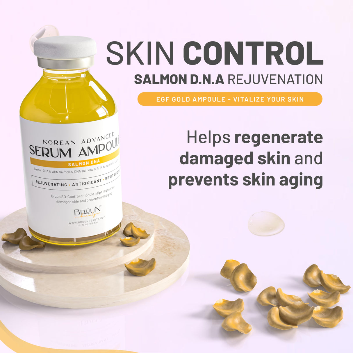 BRÜUN SD - Control Salmon DNA Ampoule - Micro Needling Korean Serum Booster for Face and Body to Use with and without Derma Pen Microneedling Skin Care Serum 1.18 fl.oz