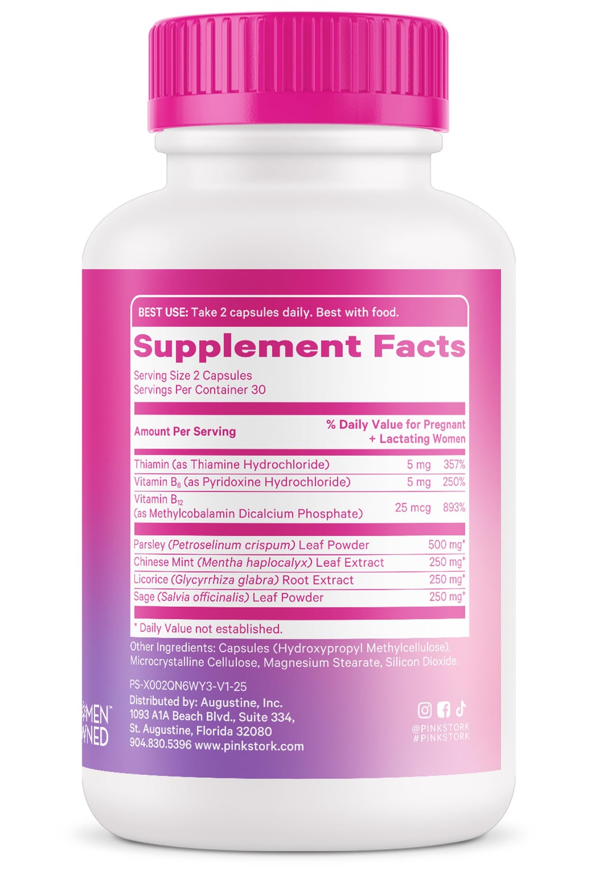 Pink Stork No Flow: Dry Up Breast Milk Supply with Sage, Parsley, and B Vitamins, Postpartum Essentials for Women to Stop Breastfeeding and Decrease Milk Production, 60 Capsules