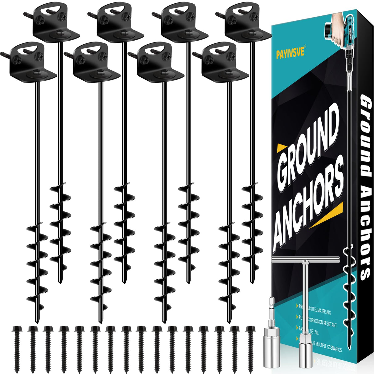 25" Ground Anchors Screw in, Mobile Home Anchors for Shed, Black-25-8Pcs