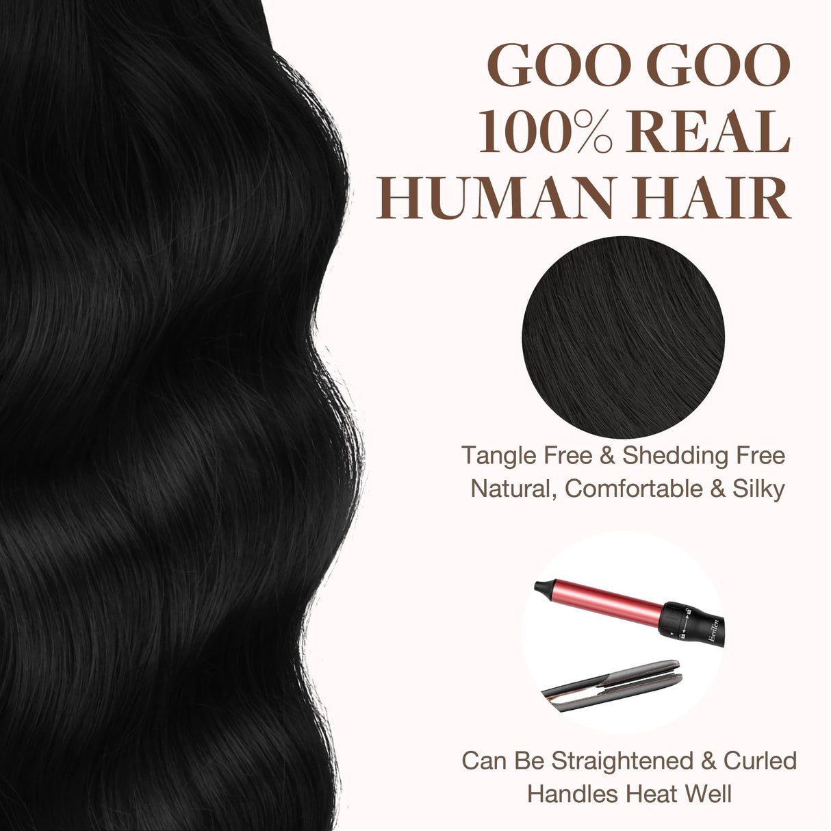 GOO GOO Tape in Hair Extensions Human Hair, 1 Jet black, 20inch 50g 20pcs, Thick Ends Straight Seamless Tape in, Invisible Tape in Hair Extensions Human Hair