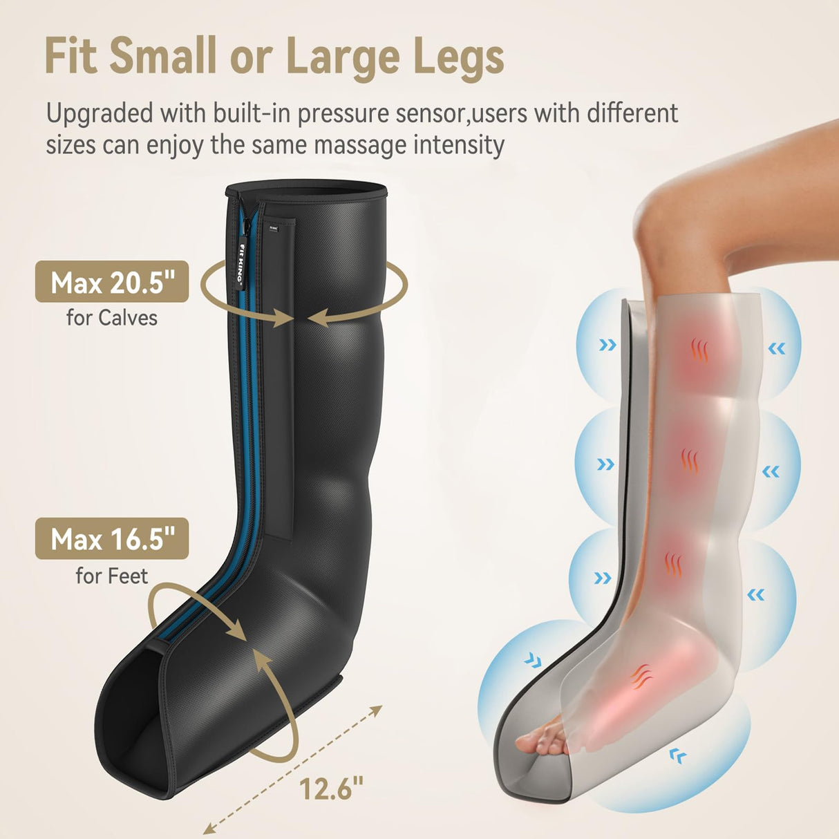 FIT KING Leg Massager with Heat - Upgraded Leg Compression Massage for Circulation and Pain Relief, FSA HSA Approved Compression Boot Foot Calf Massager for Edema, Relax Recover - Gift for Dad Mom