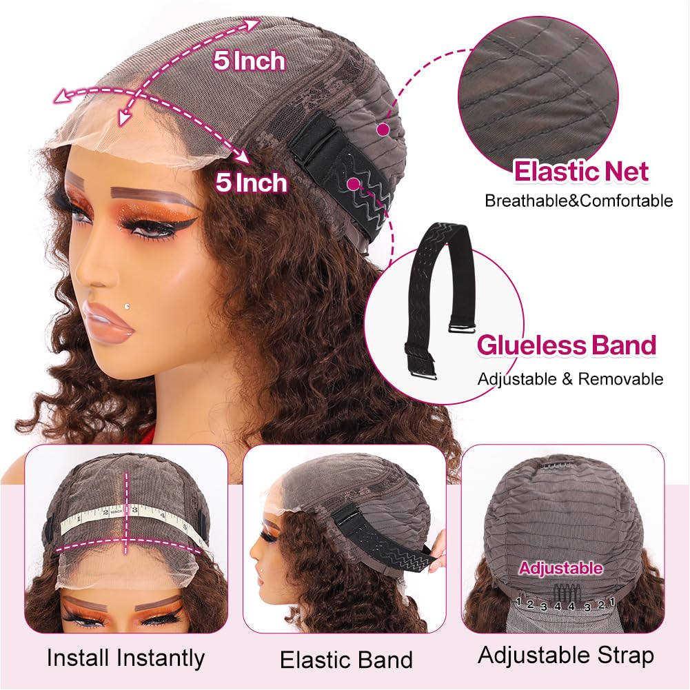 Ailwelia Chocolate Brown Deep Wave Bob Wig 200% Density Chocolate Colored Pre Plucked 5x5 Hd Lace Closure Wigs Human Hair Glueless Human Hair Wig Bob For Black Women 14inch