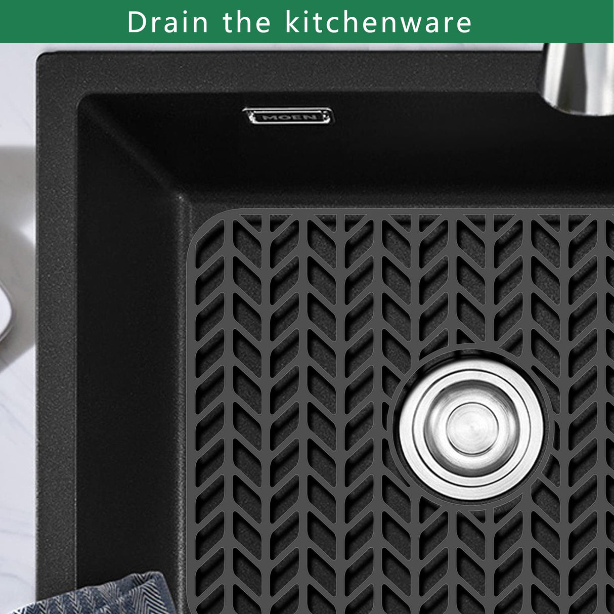 GUUKIN Sink Protectors for Kitchen Sink Grid 16-3/16" X 12-1/2", Centered Drain for Single Sink Bowl with Corner Radius 4-11/16" Kitchen Mat