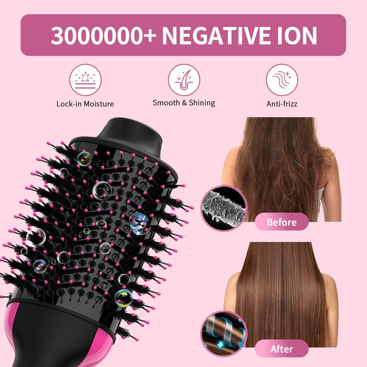 Hair Dryer Brush Negative Ion Anti-frizz Hot Air Volumizer, Hair Dryer Brush, Styler, 110V-120V/220V-240V Dual Voltage, European and Travel Use
