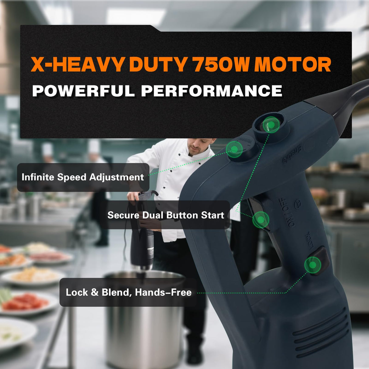 COOLUMA Commercial Immersion Blender, X-Heavy Huty 750W Handheld Blender, 18 Inch Detachable Shaft, 8,000-19,000 RPM Variable Speed, 42 Gallons Multifunction Pro Electric Stick Emulsifier.