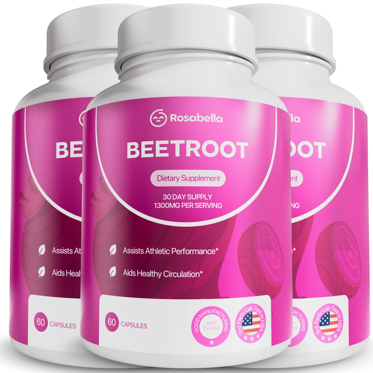 Rosabella Organic Beet Root Capsules – 1300mg Beetroot Powder for Natural Energy & Endurance Support, Non-GMO, Lab-Tested Beet Supplement - 180 Capsules, 90-Day Supply