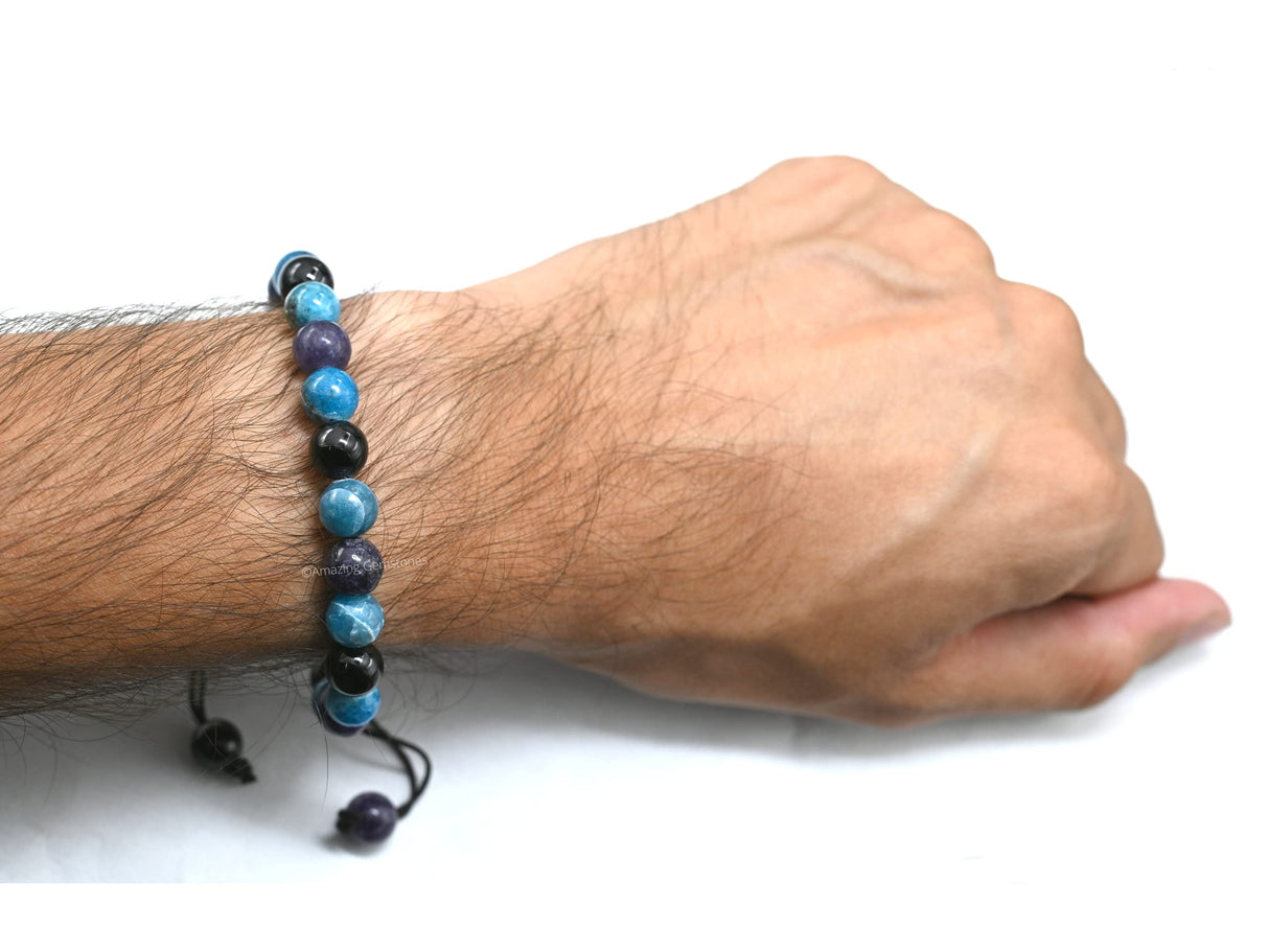 Amazing Gemstone Weight Loss Manifestation Bracelet - Humanic Black Tourmaline Apatite Lepidolite Bracelet Set for Men Women Healing Calming Anxiety Stress Relief Gifts(Adjustable)