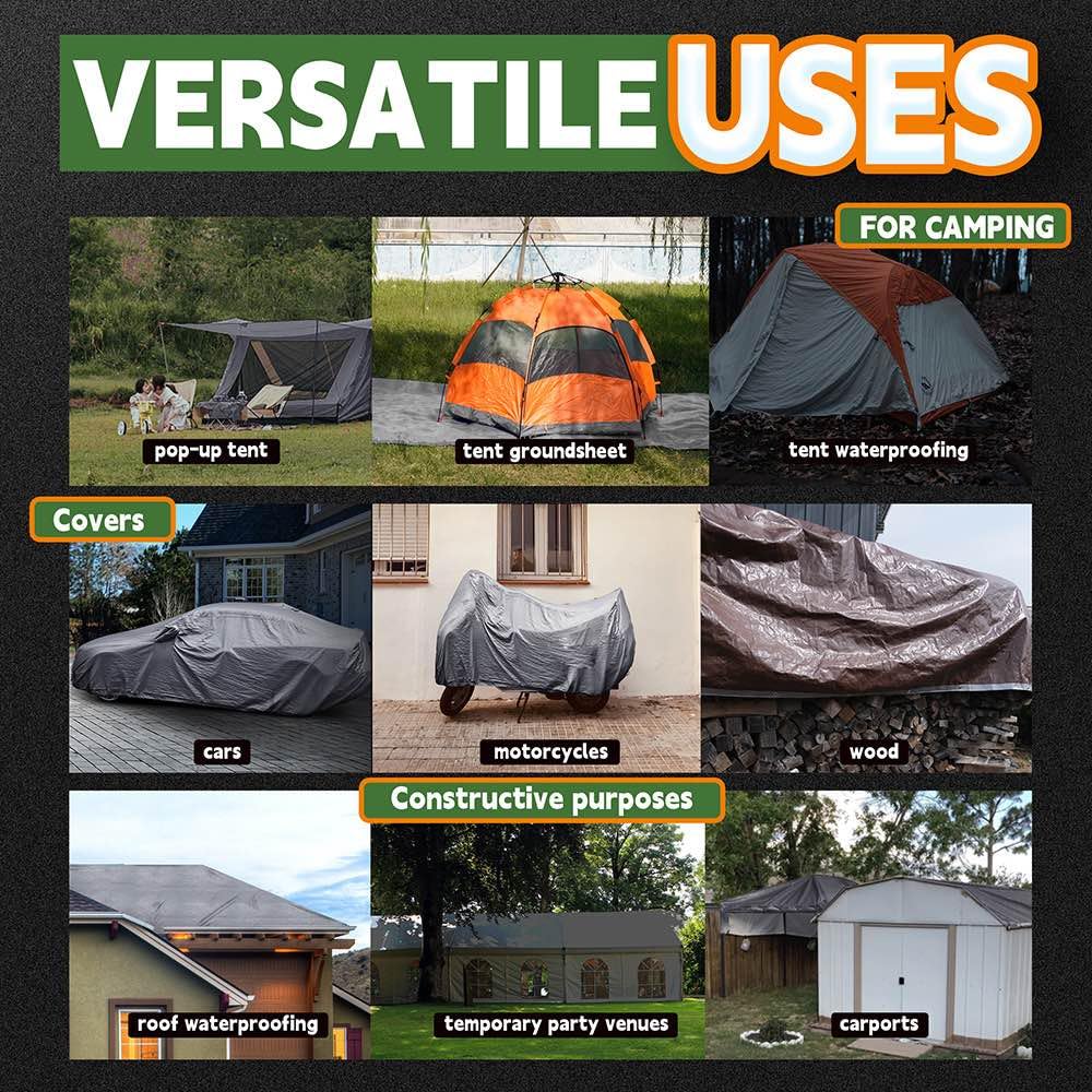 RAINDEWAY 8x10 Feet (3 Pack) Tarps Heavy Duty Waterproof,10Mil Thick Multipurpose Poly Tarp Cover with Metal Grommets and Reinforced Edges,Silver/Brown Tarp