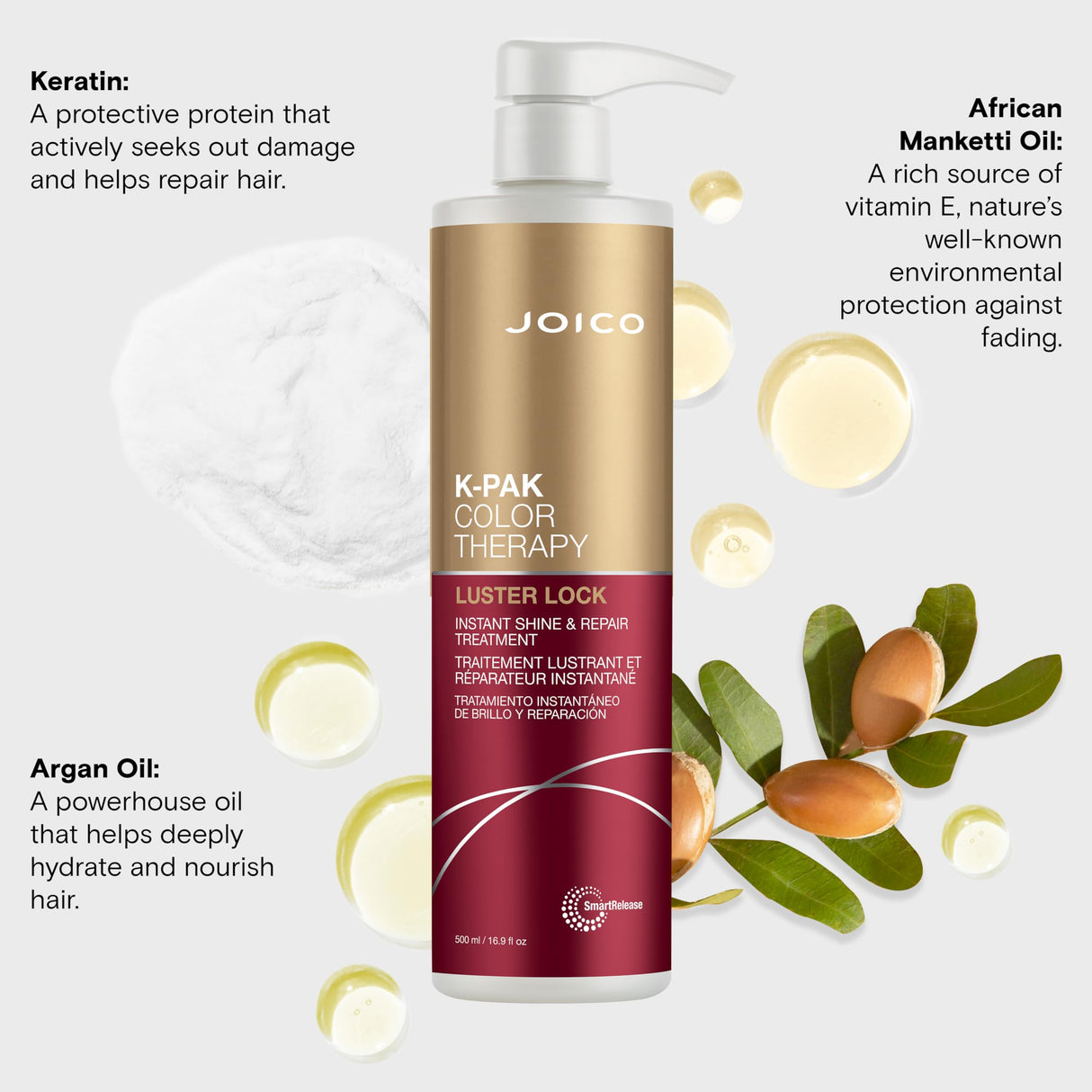 Joico K-PAK Color Therapy Luster Lock Instant Shine & Repair Treatment | For Color-Treated Hair | Boost Color Vibrancy | Repair Breakage | With Keratin & Argan Oil | 16.9 Fl Oz