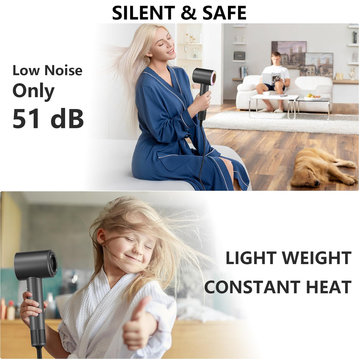 Hair Dryer, 160000 RPM Professional High-Speed Blow Dryer 2 Billion Negative Ionic Care Hair Dryer (Black Gray)