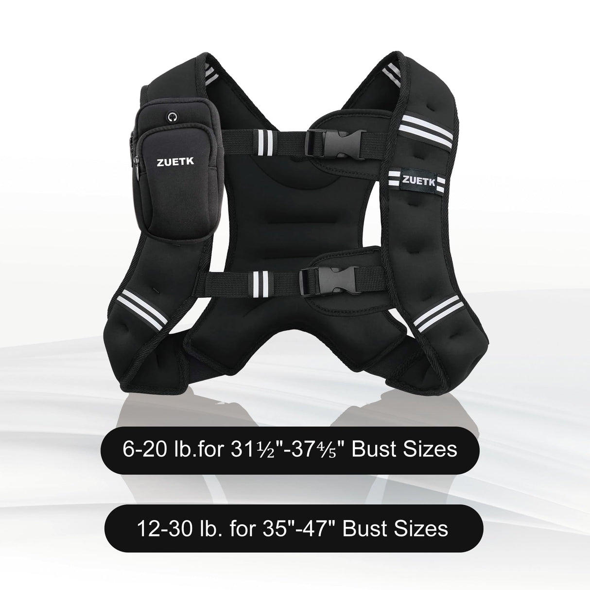 ZUETK Weighted Vest, 6lb/8lb/12lb/16lb/20lb/25lb/30lb Weight Vest with Reflective Stripe, Weighted Vest for Men Women Workout Equipment for Strength Training, Running, Jogging, Fitness, Weight Loss