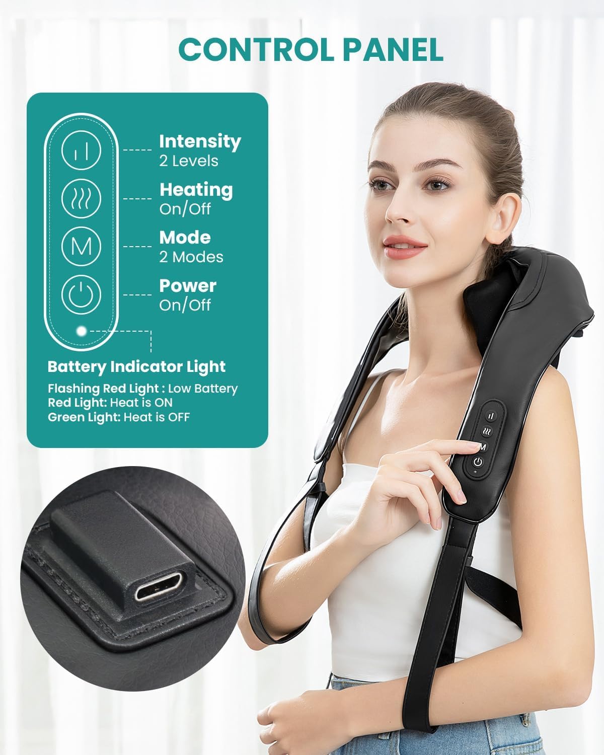 Nekteck Neck Massager, Cordless 6D Shiatsu Neck and Back Massager, Neck Massager for Pain Relief Deep Tissue, Ideal Gift for Men and Women, Ideal for Home, Office and Car, with Heat, Black