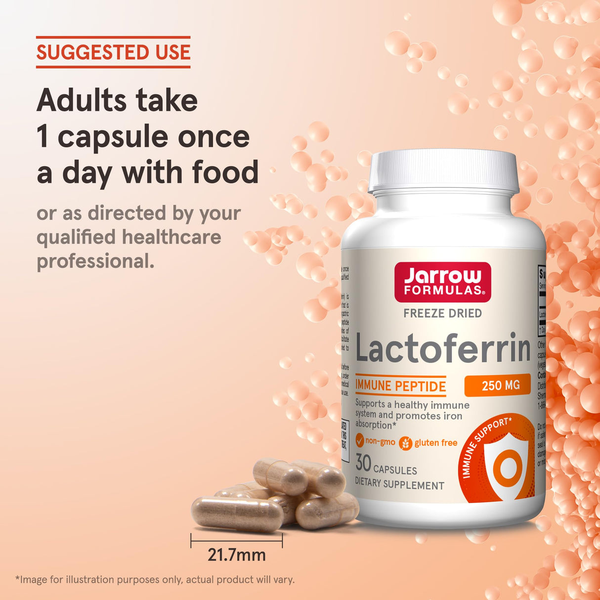 Jarrow Formulas Lactoferrin 250 mg - Immune-Supporting Glycoprotein - For Healthy Immune System Support & Iron Absorption - Freeze Dried - Gluten Free - Non-GMO - 30 Capsules (Servings)