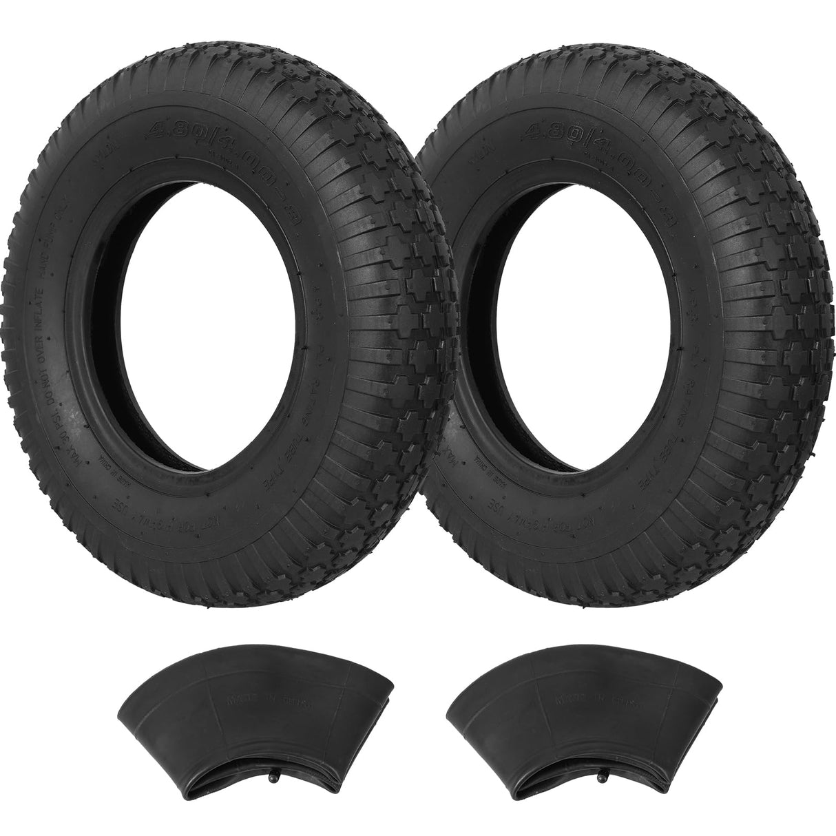 NING SHUO 4.80/4.00-8 Tire and Inner Tube, Premium Rubber Wheelbarrow Replacement Parts for Hand Truck Lawn Mower Dollies Wagon Dolly Trailers Go Kart 2 Pack