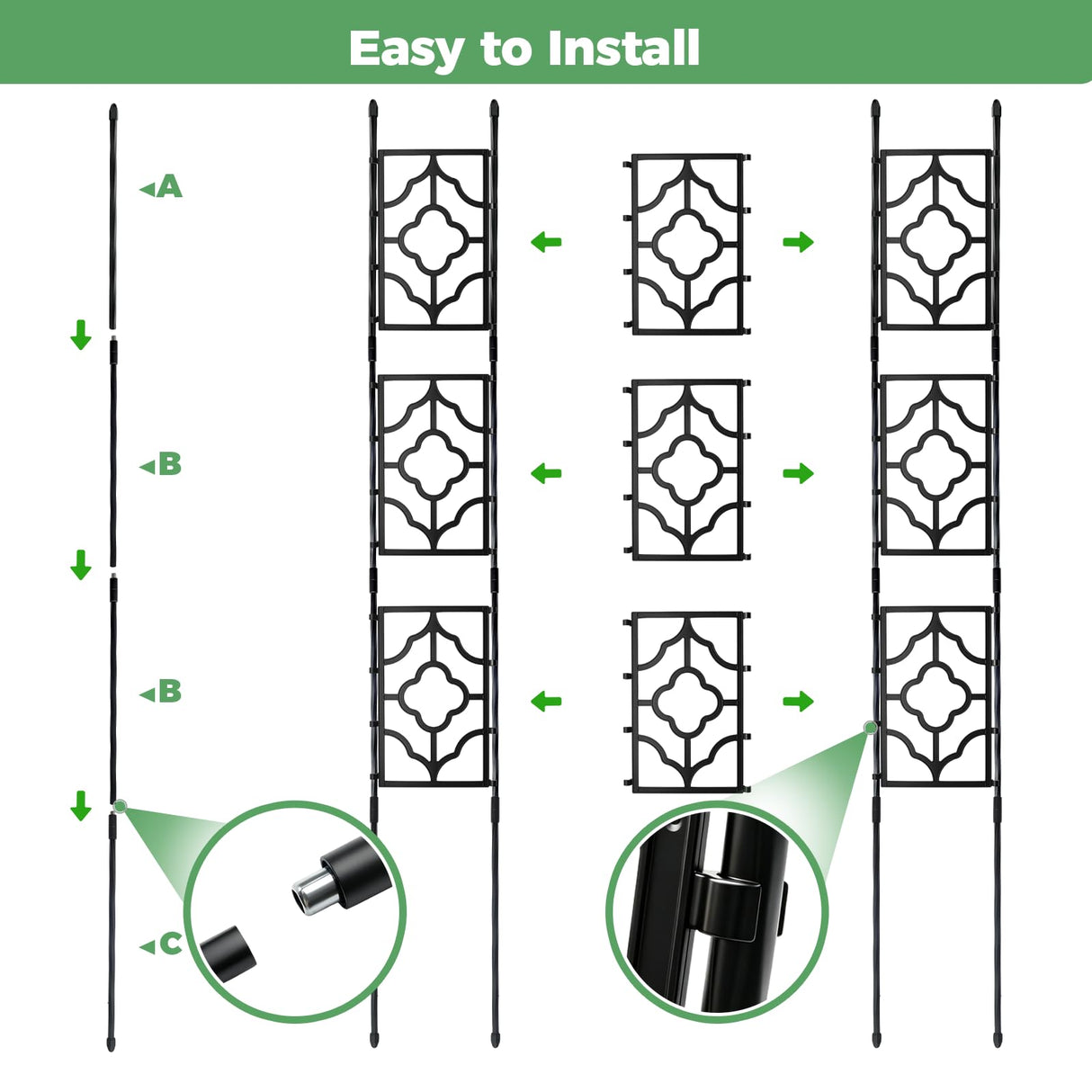 5.25FT Garden Trellis for Climbing Plants, Wall Trellis, 63 Inch Support Fence Climbing Plant Frame Outdoor and Indoor, Privacy Screen Plant Support Fence for Ivy Vines Vegetable Flower