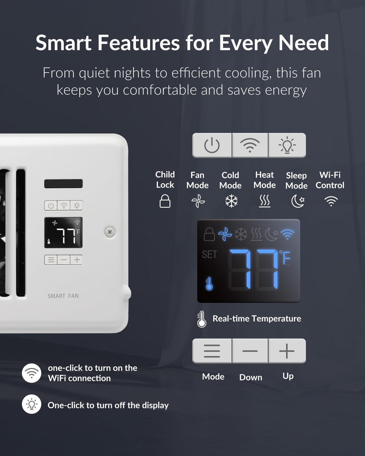 Super Quiet Register Booster Fan for 4" x 10" Register Holes, Smart Register Vent with Dual Intelligent Thermostat and WIFI App Control, Heating Cooling AC Vent Fan (White)