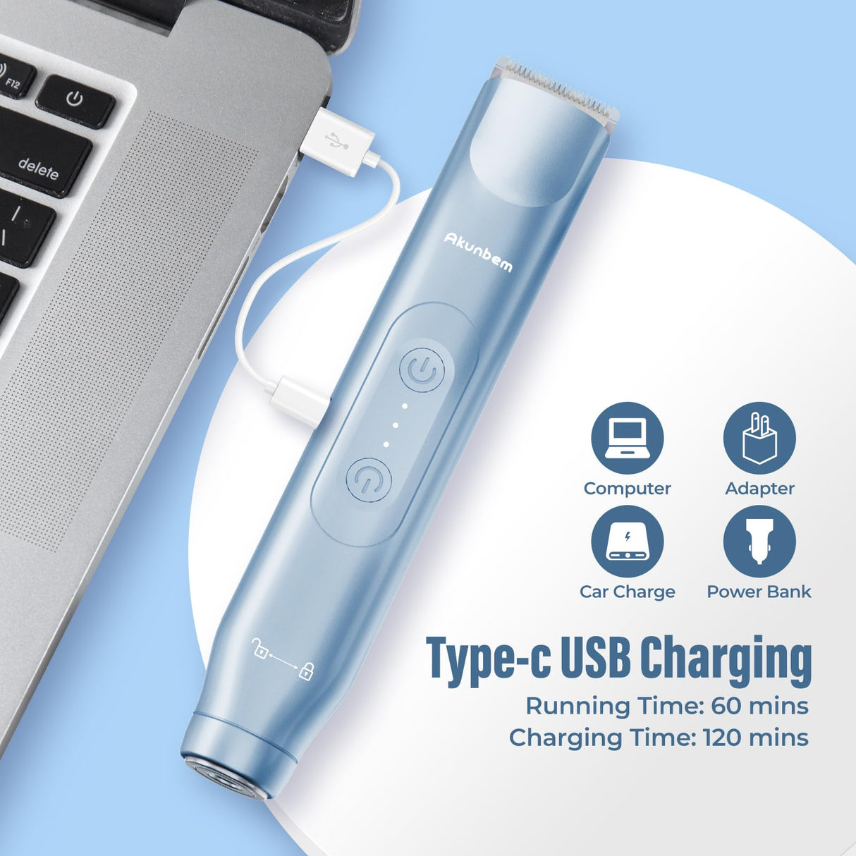 Akunbem 2 in 1 Women Electric Shaver Dual Head Bikini Trimmer for Women IPX7 Waterproof Wet & Dry Use Body Hair Trimmer and Facial Hair Remover for Bikini Underarm Leg Arm Body Face, Blue