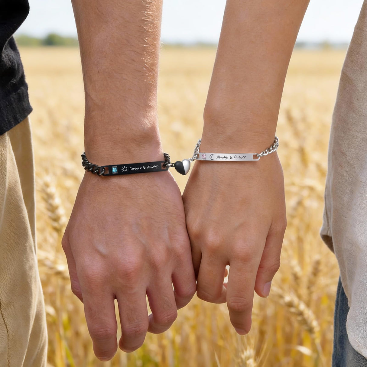 MEALGUET Always & Forever Couple Bracelets - Pinky Promise Always and Forever Engraved Stainless Steel Curb Link Couple Bracelets for Men Women, His and Hers Promise Gift for Boyfriend Girlfriend