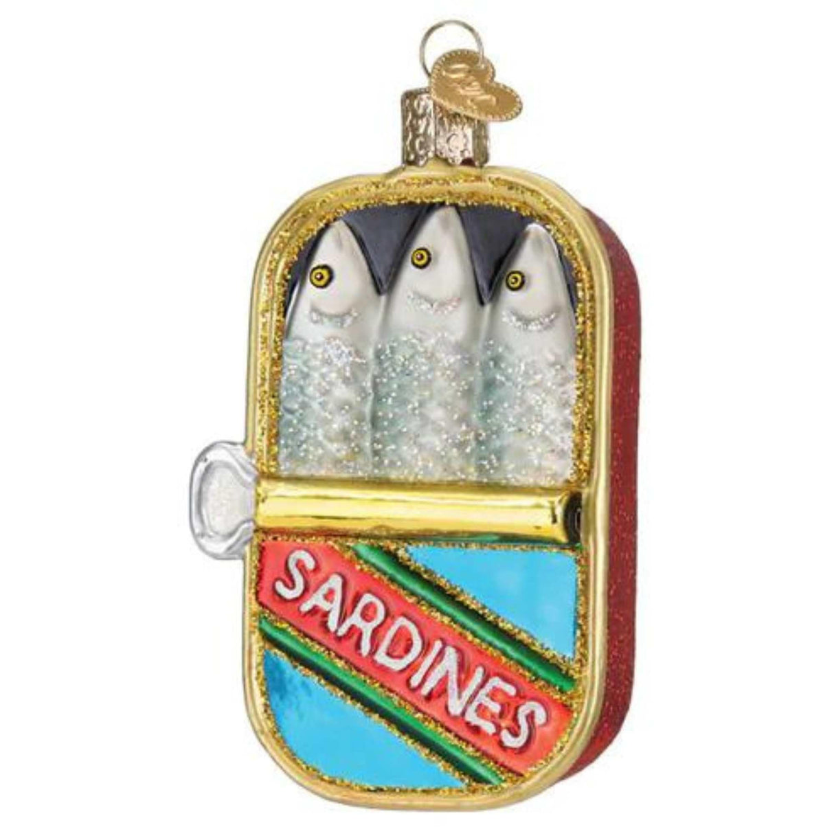 Old World Christmas Sardines Tin Glass Blown Ornament for Christmas Tree, Handcrafted Holiday Decoration, Food Collection