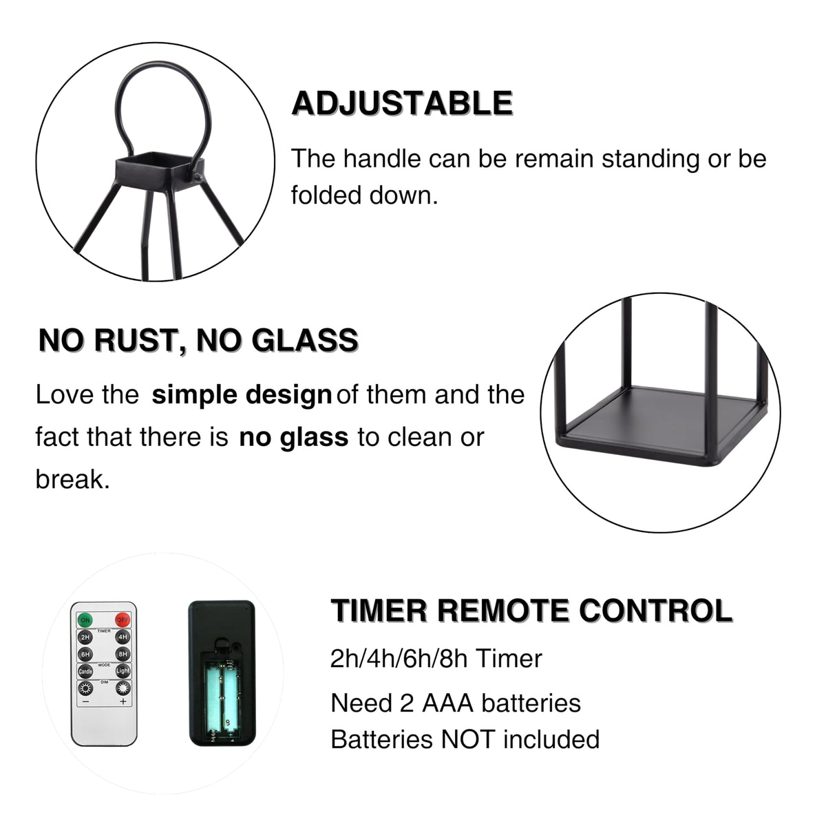Perfnique Modern Farmhouse Lantern Decor, 15'' 13'' Set of 2 Black Metal Lantern, 2 LED 6hr Timer Flameless Candles & Remote Timer, Lanterns Decorative for Outdoor, Home, Indoor, Patio, Christmas