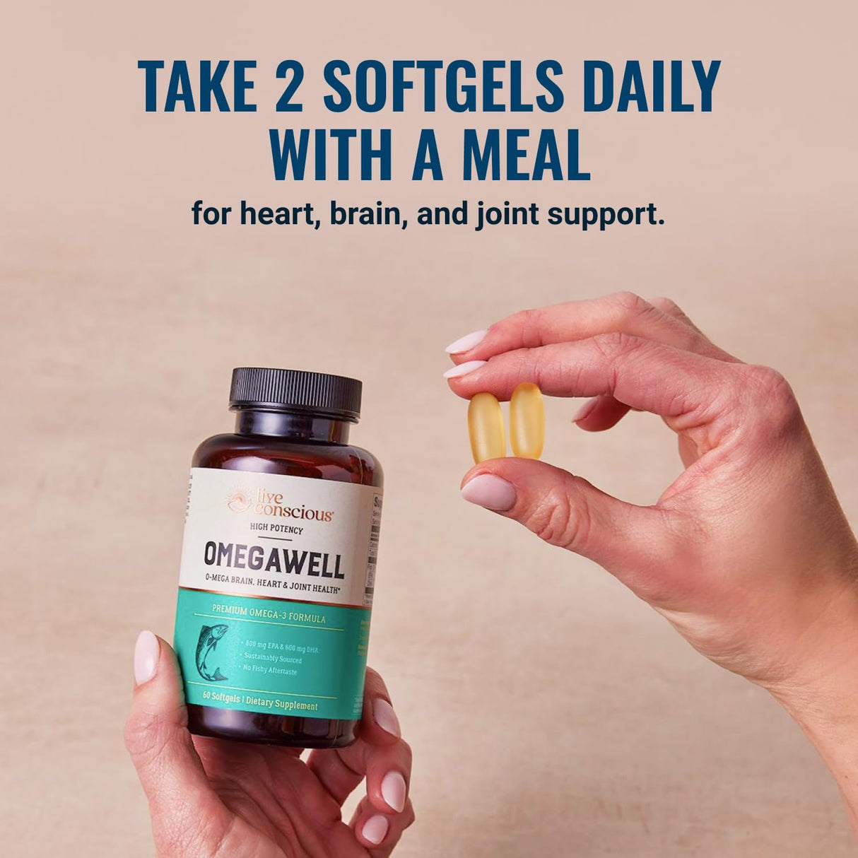 Live Conscious OmegaWell Omega 3 Fish Oil - 2000mg Capsules: Heart, Brain, & Joint Support - 800 mg EPA 600 mg DHA - Sustainably Sourced - Softgels - 30 Day Supply