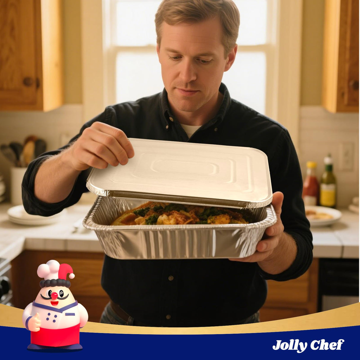 JOLLY CHEF 9x13 Aluminum Pans With Lids (25 Pack)- Disposable Foil Food Containers with Lids for Cooking, Heating, Storing, Prepping Food- Thanksgiving, Christmas, Parties