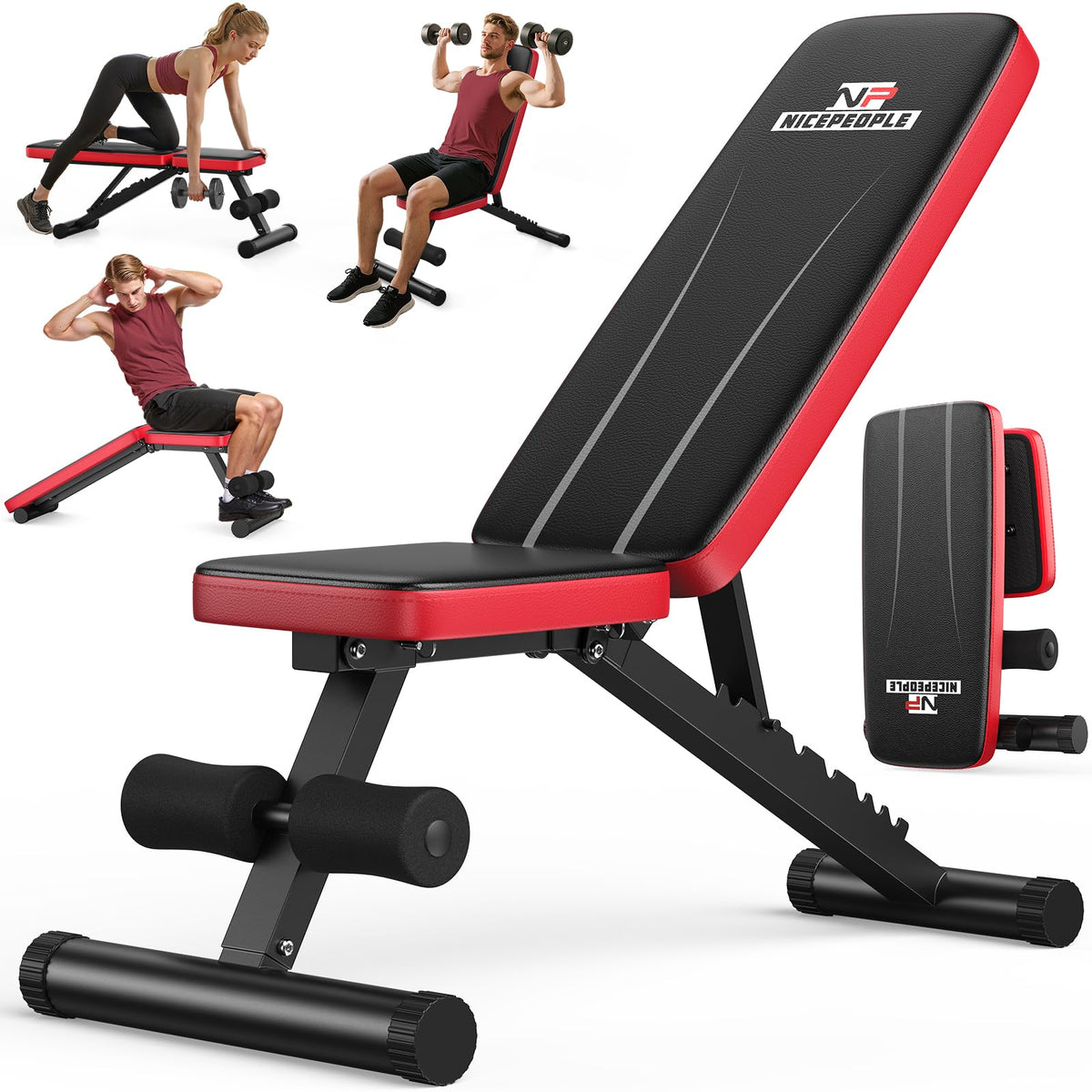 NICEPEOPLE Adjustable Weight Bench for Home Gym, 660LBS Capacity Workout Bench with 8 Backrests for Chest Shoulders Arms, Compact and Foldable Strength Bench for Small Space Apartment Room (XL)