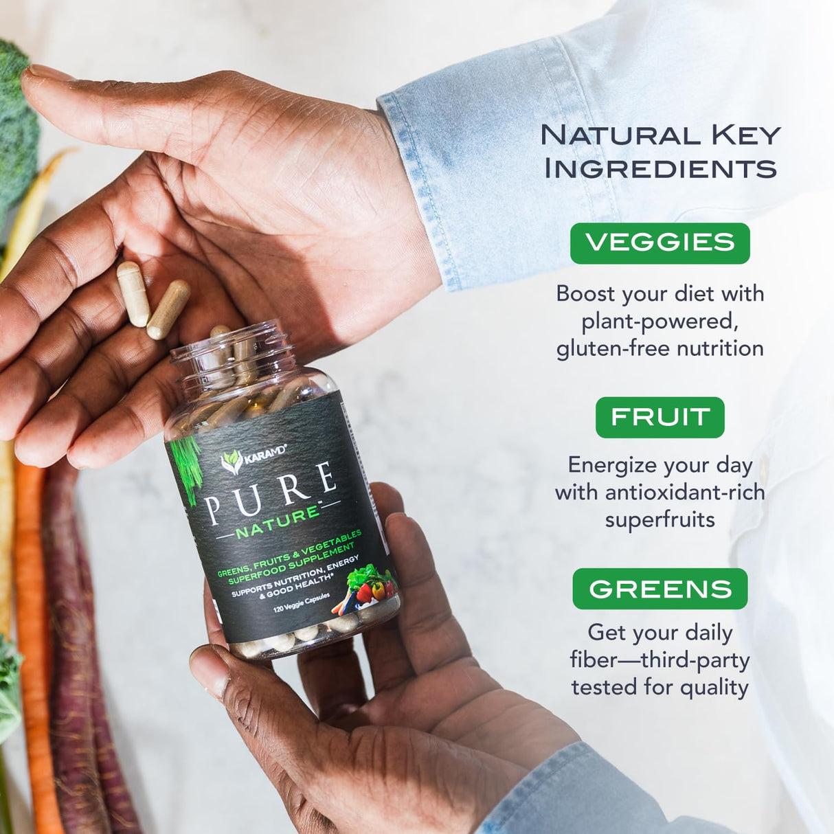 KaraMD Pure Nature | Greens, Fruit and Veggies Supplement | Vitamins, Fiber & Antioxidants | 20 Fruits and Vegetables Supplements for Energy & Digestion | Gluten Free & Vegan Friendly (2 Pack)