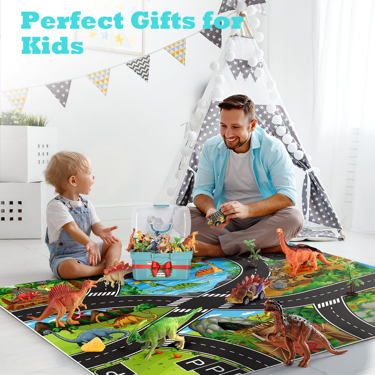 Kiddiworld Dinosaur Toys for 3 4 5 Year Old Boys Gifts, Dinosaurs Toys for Kids 3-5-7, Dino Figures Activity Play Mat Christmas Birthday Gifts for Girls Toddler Toy Age 2-4