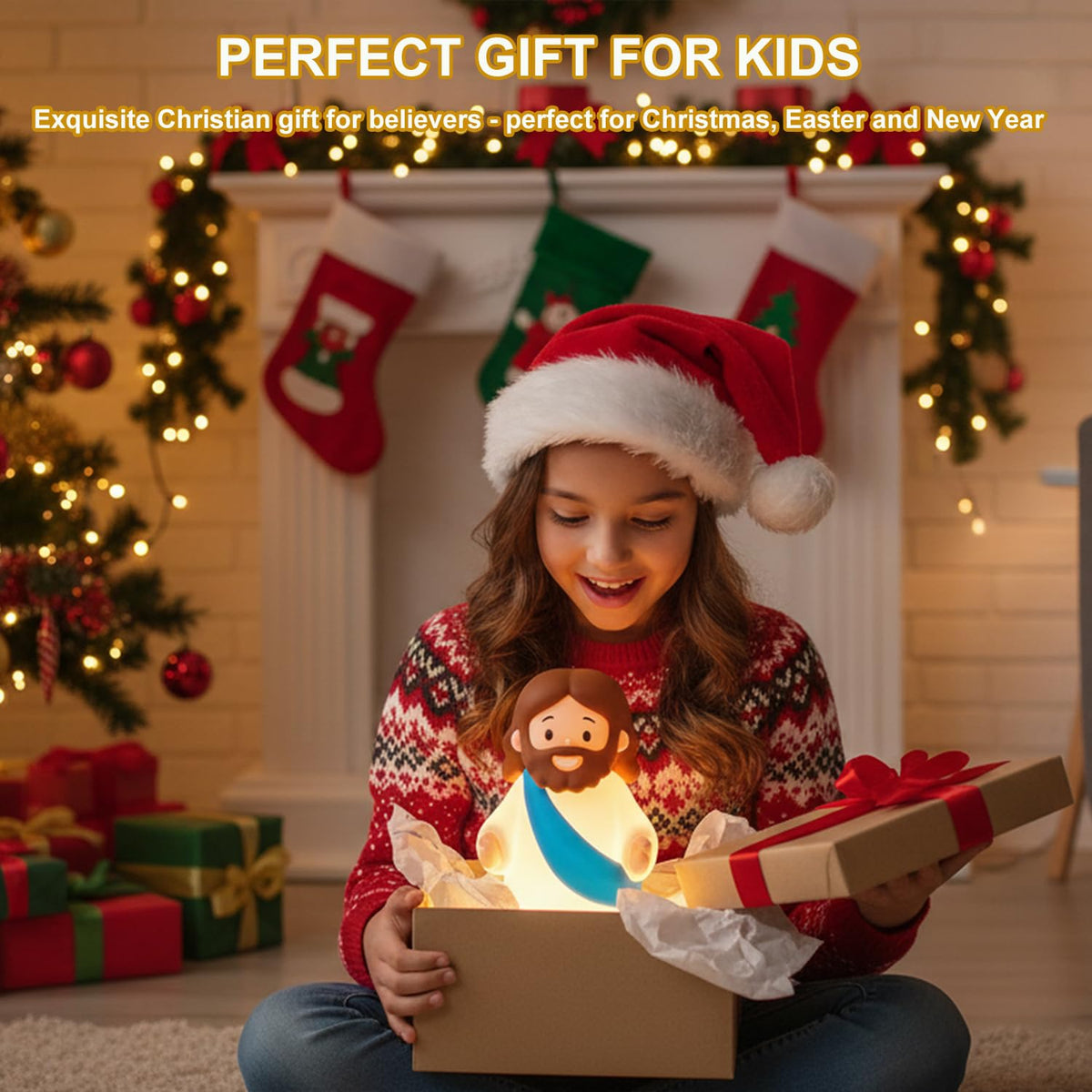 magical JD Jesus Night Light for Kids – Soft Silicone Touch Lamp, Touch Dimmable & USB Rechargeable, BPA-Free Christian Baptism Gift for Boys & Girls, Easter & Christmas Gift for Nursery (Blue)