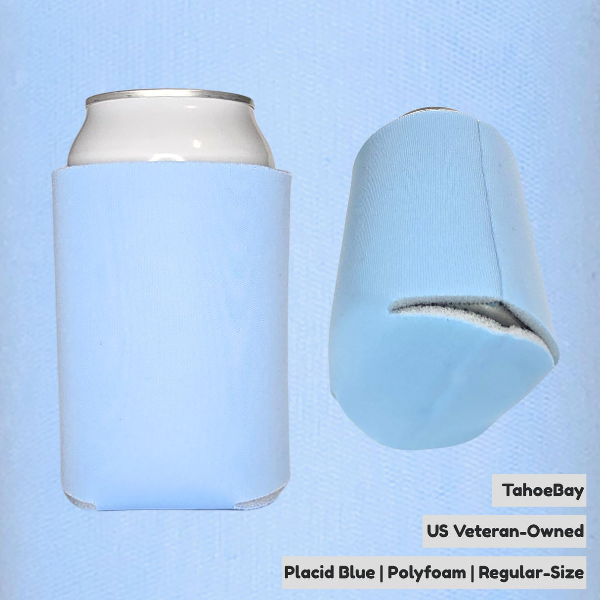 TahoeBay Blank Can Cooler Sleeves in Bulk, 12 oz, 25-Pack, Placid Blue