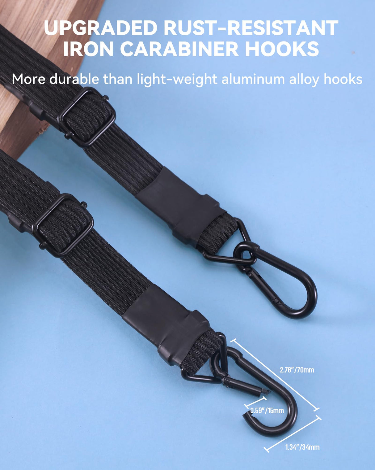 24 Inch Adjustable Carabiner Bungee Cords with 190 Lbs Max Break Strength - Adjust from 17" to 24" - Heavy Duty Flat Carabiner Bungee Straps with Upgraded Hooks for Tents, Cargo, Luggage, etc (4 Pcs)