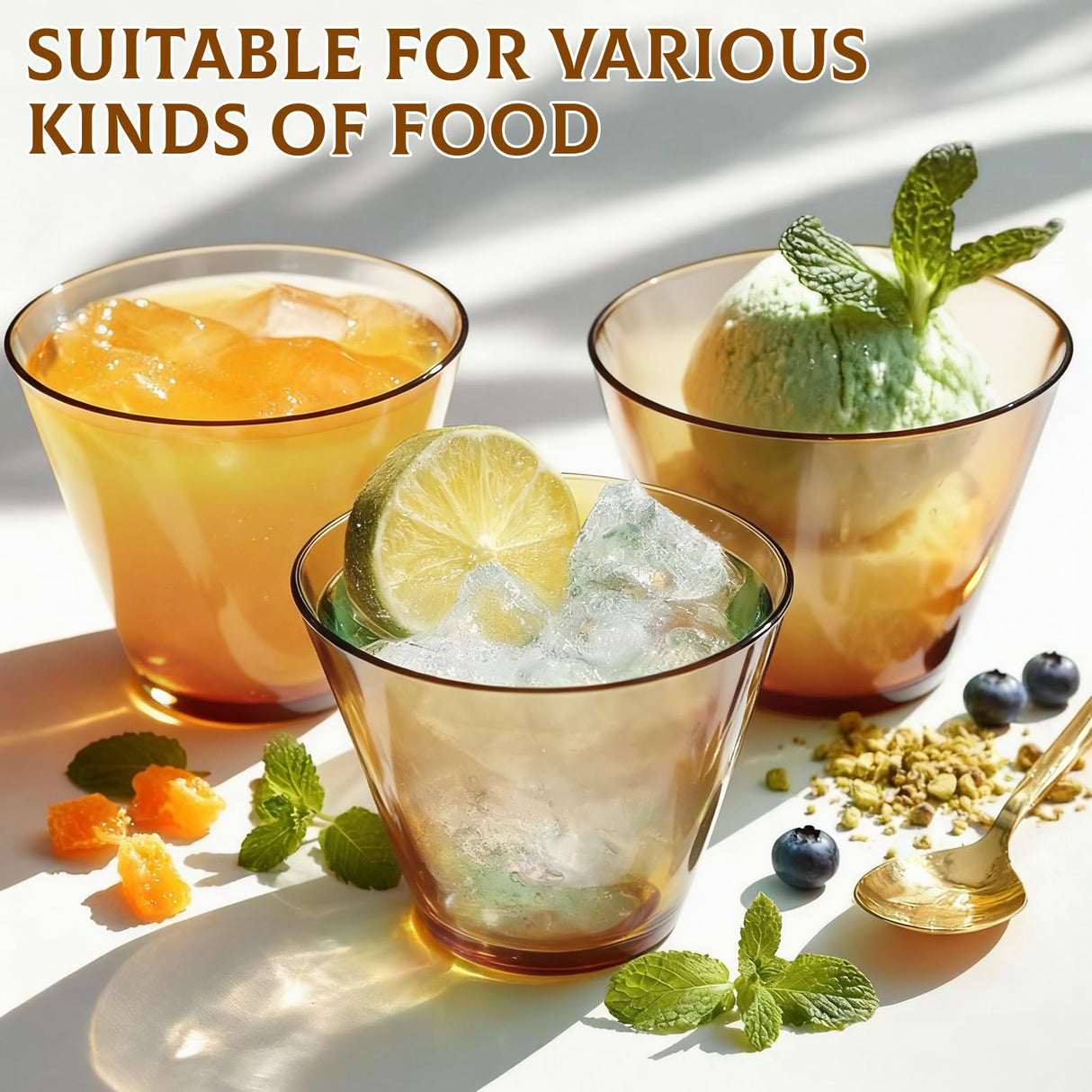 Glowserve 150 Pack Plastic Cups 9 oz Brown Clear Plastic Cups for Cocktail Fancy Disposable Cup for Party Stemless Wine Glasses for Wedding Thanksgiving Christmas Party Graduation