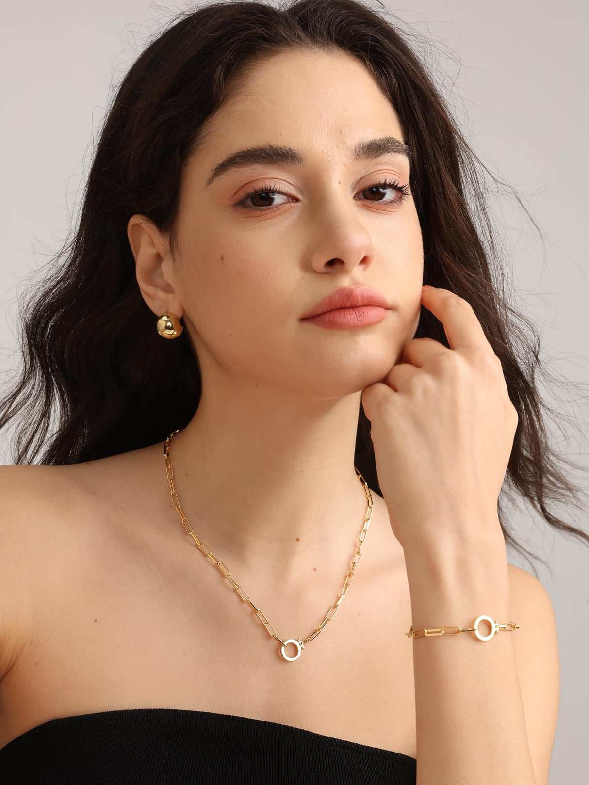 FRUMOS 18K Gold Plated Paperclip Chain Bracelet with Front Spring Ring Clasp, Minimalist Stackable Waterproof Everyday Jewelry for Women
