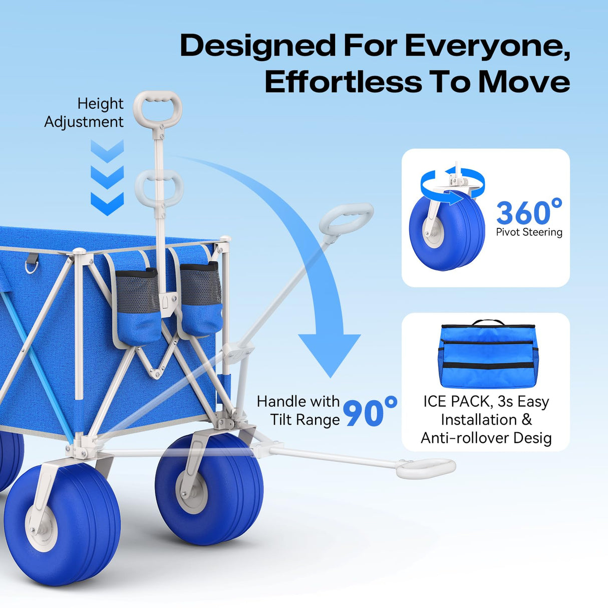 VELUVIA Beach Wagon with 10.5" Big Balloon Wheels for Sand