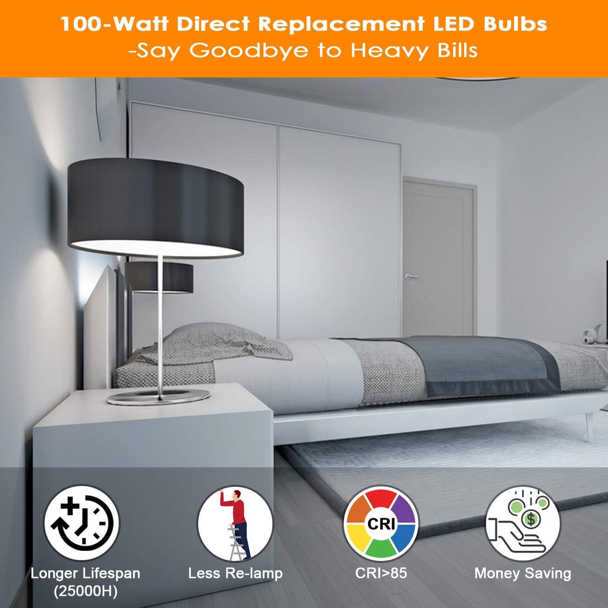 Yochoice LED Light Bulbs 100W Equivalent 1100 Lumens, A19 11W 5000K Daylight White Non-Dimmable, Super Bright No Flicker Standard E26 Edison Screw Bulbs for Home, Bedroom, Office Lamp, 12-Pack