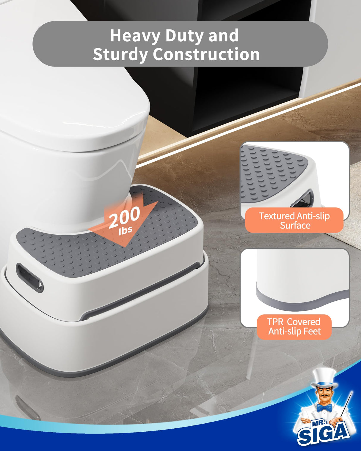 MR.SIGA Toilet Stool Squat Adult, Bathroom Stool Heavy Duty, Anti Slip Toilet Step for Bathroom, Toddler Step Stool for Kids